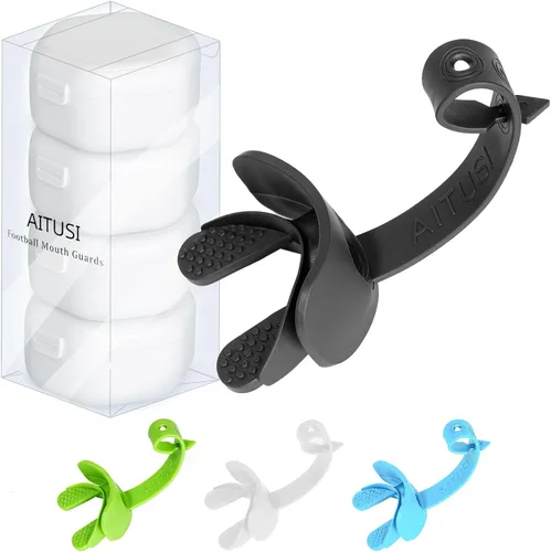 Paquete de 4 protectores bucales de fútbol con correa, protector de labios transpirable con estuche para jugadores de fútbol, cómodo diseño de
