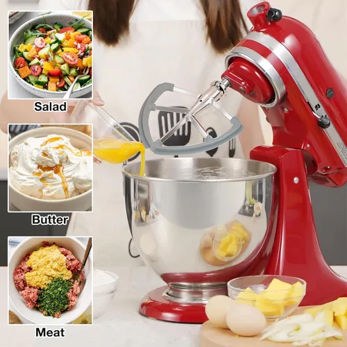 Miniatura 7 de Batidor de borde flexible de acero inoxidable de 4.5-5 cuartos para batidoras de pie KitchenAid Classic y Artisan con cabezal inclinable. Compatible