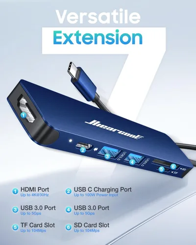 Miniatura 2 de Hiearcool Hub USB C para MacBook Air/Pro, adaptador USBC 7 en 1 multipuerto con adaptador HDMI 4K, estación de acoplamiento USB-C para portátiles