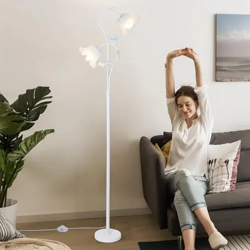 Miniatura 2 de HMVPL Lámpara de pie blanca con flores, lámpara alta floral con 2 bombillas LED de 5W, interruptor de pie, lámpara de pie moderna de esquina