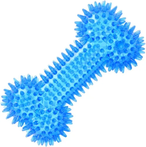 Juguete masticable de hueso chirriante para masticadores agresivos, juguete de hueso de goma duradero para perros, limpieza de dientes y Azul