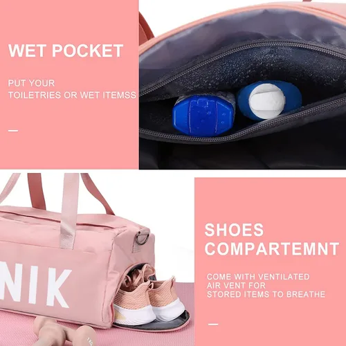 Miniatura 4 de Bolsa de viaje deportiva para mujer bolsa de viaje deportiva con bolsillo húmedo y compartimento para zapatos bolsa de fin de semana con bolsa