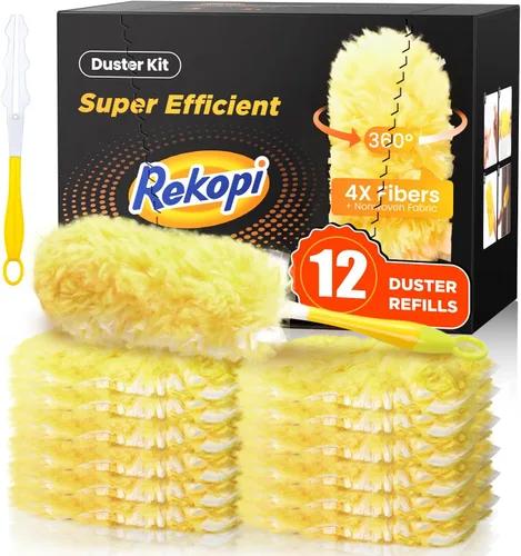 Miniatura 7 de Recargas de plumero resistentes para Swiffer Duster, 20 unidades de recargas de plumero con 1 asa, plumeros multisuperficie de 360° con 4