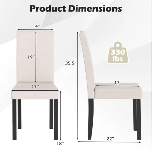 Miniatura 3 de COSTWAY Juego de 2 sillas de comedor sin brazos de tela, sillas laterales tapizadas de cocina con patas de madera de goma, asiento acolchado y Beige