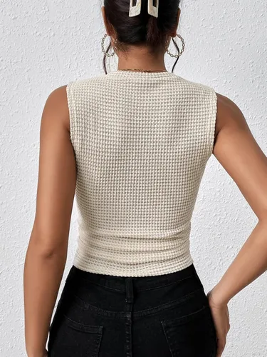 Miniatura 2 de SOLY HUX Women's Casual Solid Sleeveless Round Neck Waffle Knit Summer Crop Tank Tops