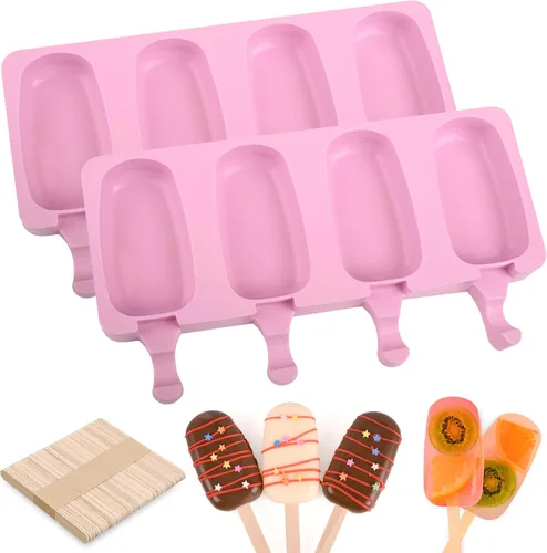 Miniatura 14 de WMKGG Juego de moldes de silicona para paletas, 2 piezas de moldes para helado con 50 palitos de madera para pastelitos, paletas de hielo, Azul