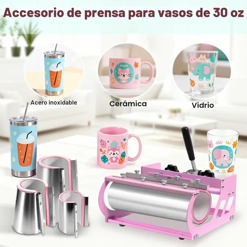 Miniatura 5 de Slendor - Máquina de prensa de calor 8 en 1, 15x15 pulgadas, giro de 360 grados, prensa digital para camisetas, máquina multifunción de Rosa