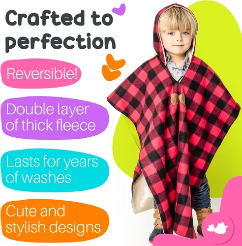 Miniatura 6 de Birdy Boutique Poncho para asiento de automóvil para niños, manta cálida reversible con capucha, seguro de usar sobre cinturones de seguridad, fácil