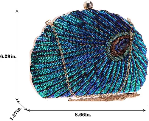 Miniatura 3 de LIFEWISH Bolso de noche único con lentejuelas de lujo para mujer, para boda, novia, fiesta, graduación, bolso de mano (azul pavo real)