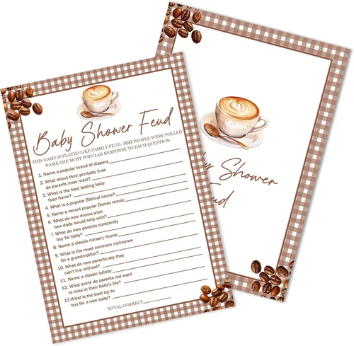 Baby Feud - Juego de baby shower, estilo café, divertidas tarjetas de relleno para niños y niñas, decoración de mesa de fiesta de revelación de