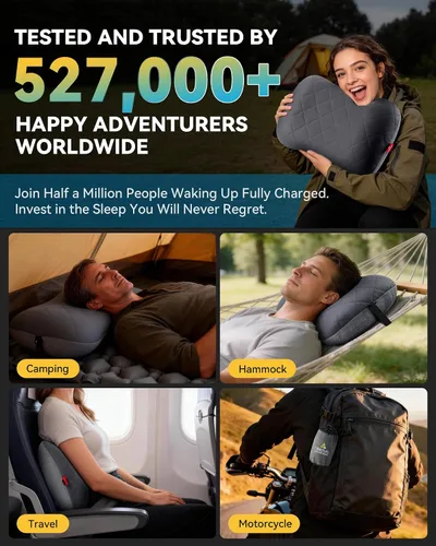 Miniatura 8 de Almohada de camping Hikenture con funda extraíble - Almohada inflable ultraligera para soporte lumbar y cervical - Almohada de mochila mejorada