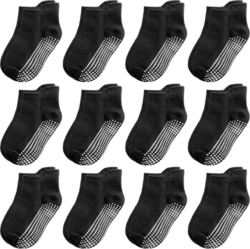 Miniatura 9 de Tphon Calcetines antideslizantes para niños pequeños, 12 pares de calcetines de agarre para niños y niñas, calcetines de tobillo con agarre