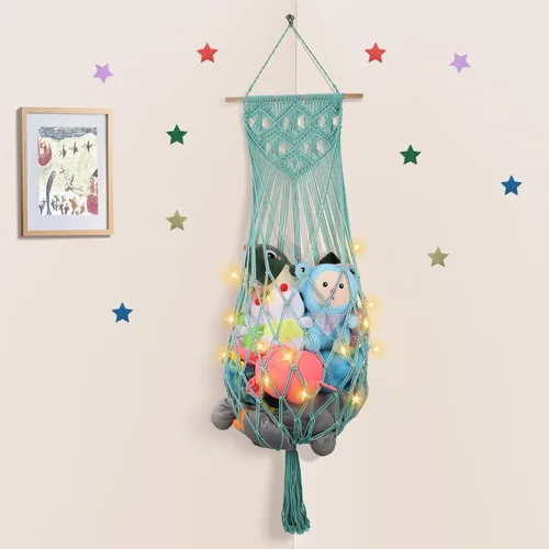 Miniatura 16 de Almacenamiento de animales de peluche jumbo de 63 pulgadas con luz LED de estrella, hamaca de juguete para colgar en la pared del techo sobre