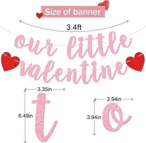 Miniatura 2 de Cartel con texto en inglés "Our Little Valentine", pancarta temática de San Valentín, baby shower, primer día de San Valentín, decoración de fiesta