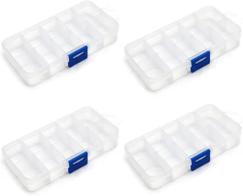 Miniatura 12 de MroMax Pequeña caja organizadora de plástico transparente de 10 rejillas, almacenamiento de manualidades con divisores ajustables, caja organizadora