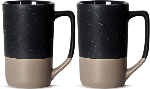 Miniatura 7 de Juego de 2 tazas de café grandes de 16 onzas, tazas de té negro para comedor, tazas altas de cerámica con asa, taza grande a granel con moteado