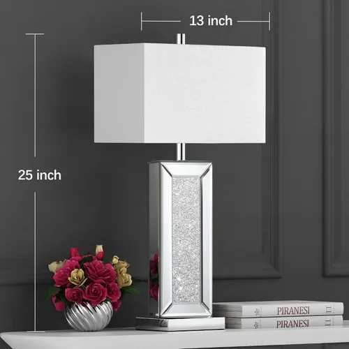 Miniatura 4 de Juego de 2 lámparas de mesa modernas con control táctil, lámpara de mesita de noche con espejo de diamante de cristal de plata con puertos USB C+A