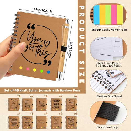 Miniatura 2 de Resurhang Juego de 40 regalos para la semana de la enfermera, regalo inspirador a granel, cuaderno de papel kraft en espiral a granel con nota