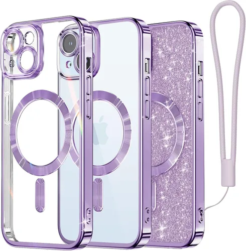 Miniatura 72 de Meifigno Candy Mag Series - Funda diseñada para iPhone 15 Pro, compatible con MagSafe, tarjeta con purpurina y correa de muñeca, protección completa