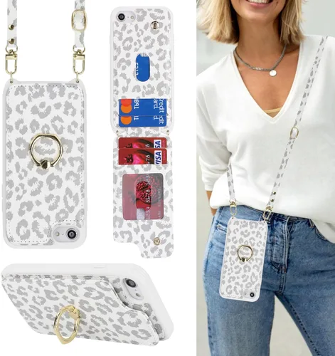Miniatura 25 de Lipvina para iPhone 11 Pro Funda para teléfono con tarjetero y correa para mujeres, cordón cruzado, soporte de anillo con patas, cierre de presión