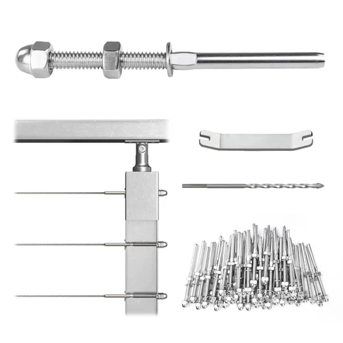 Miniatura 7 de Muzata Paquete de 10 accesorios de barandilla de cable negro de 1/8 pulgadas, tensor roscado a mano para poste de metal de 2 x 2 pulgadas, sistema