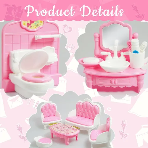 Miniatura 4 de Juego de 20 muebles y accesorios para casa de muñecas, muebles para casa de muñecas, mini muebles para casa de muñecas, 1 a escala 12, dormitorio