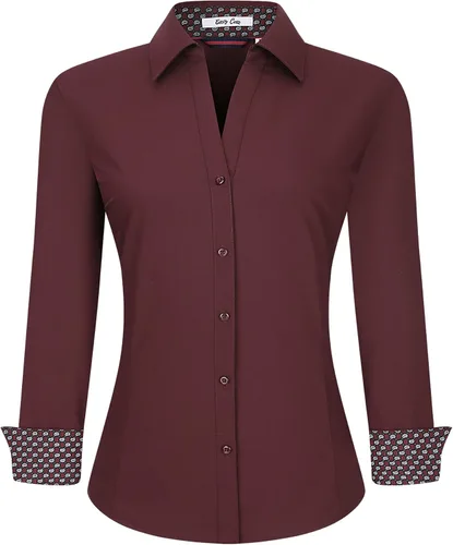 Miniatura 11 de Damipow Camisas de vestir para mujer, sin arrugas, con botones, de manga larga, blusas para el trabajo profesional