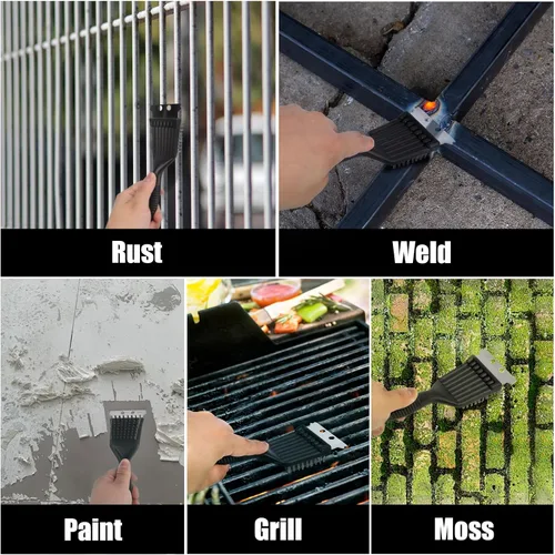 Miniatura 2 de Cepillo de alambre con raspador para eliminar pintura y óxido, paquete de 2 cepillos versátiles de cerdas de acero inoxidable para limpiar manchas