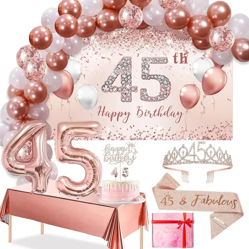 Miniatura 9 de Trgowaul Juego de globos decorativos de cumpleaños número 35, arco de mujer, pancarta de cumpleaños número 35 de oro rosa y mantel de fiesta