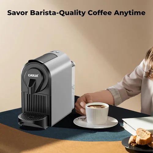 Miniatura 4 de CHULUX Máquina de café expreso compacta, cafetera de una sola porción de 20 bares, tamaños de preparación doble para espresso y lungo, preparación