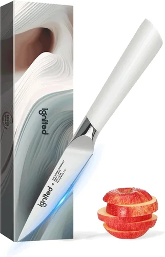 Miniatura 9 de Cuchillo de chef de 8 pulgadas, cuchillo de cocina alemán de acero inoxidable de alto carbono con mango blanco ergonómico, cuchillo de cocina