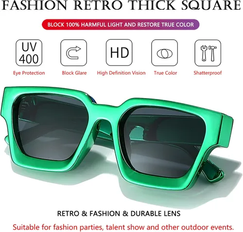 Miniatura 91 de AIEYEZO Gafas de sol cuadradas para mujeres y hombres, gafas de sol cuadradas con montura gruesa, estilo de diseñador simple