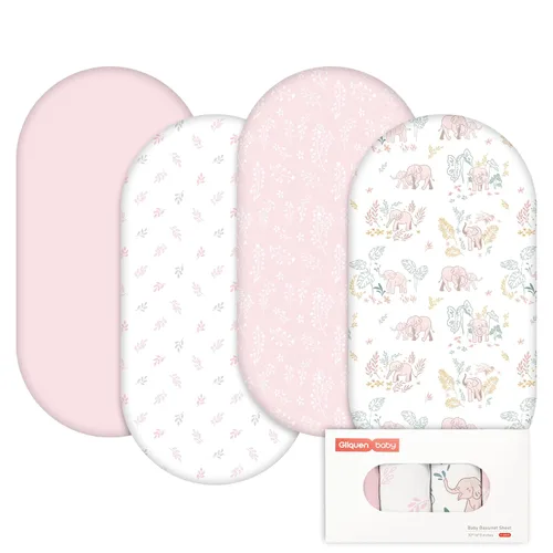 Miniatura 16 de Gllquen Baby Paquete de 4 sábanas de moisés, transpirable y acogedora, sábana bajera elástica para cuna de viaje, patrón floral de moda, sábanas
