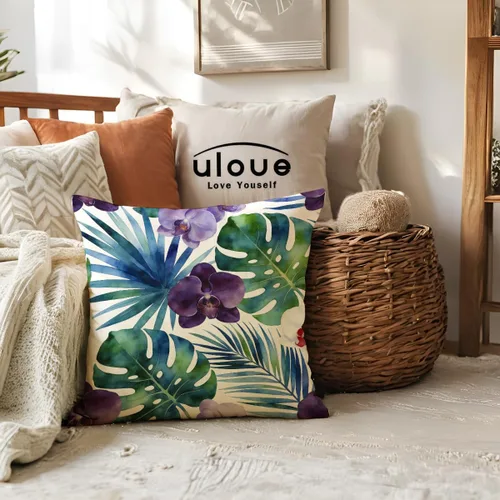 Miniatura 3 de ULOVE LOVE YOURSELF Fundas de almohada decorativas para el hogar, patrón de flamenco y hojas de flores tropicales, fundas de cojín de verano de 18 x