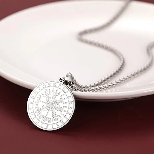 Miniatura 7 de FaithHeart Viking Medal Necklace for Men Sturdy Stainless Steel Pendant Necklaces Retro Norse Mythology Jewelry with Gift Box