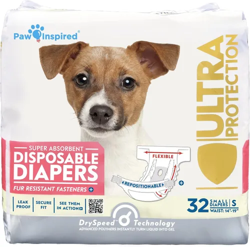 Paw Inspired 32 unidades Pañales desechables para perros | Pañales para perras con ultra protección | Pañales para perros en celo, que se orinan por