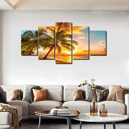 Miniatura 5 de Arte de pared de paisaje marino dorado, océano, playa, arte de pared acogedor, moderno, océano, puesta de sol, mar, playa, lienzo, pinturas sobre