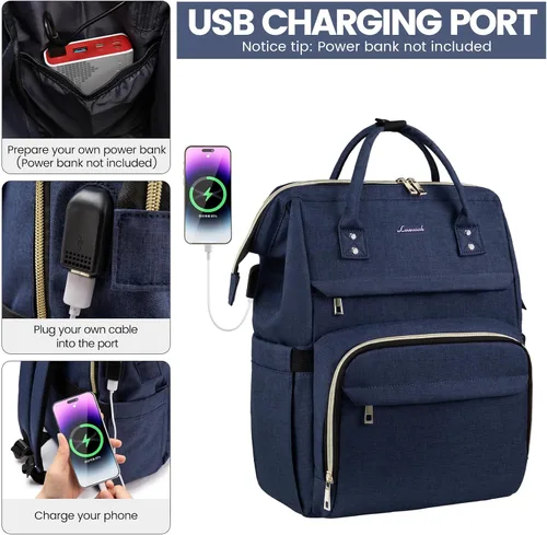 Miniatura 3 de LOVEVOOK - Mochila para laptop de mujer, para viaje de negocios, bolsa de trabajo, para computadora, Azul oscuro, Classic