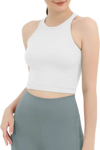 Miniatura 2 de ODODOS - Camiseta corta sin mangas, camisola con tejido acanalado, sin costuras, para mujer, paquete de 3unidades