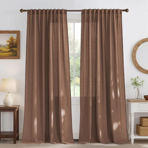 Miniatura 20 de NICETOWN - Cortinas gruesas de lino para sala de estar, juego de 2 paneles, con trabilla trasera/bolsillo para barra y cinta de pliegues, privacidad