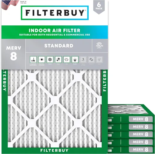 Filterbuy Filtro de aire MERV 8 de 18 x 21 x 1 pulgadas, protección contra el polvo y la alergia esencial (paquete de 6), filtros electrostáticos