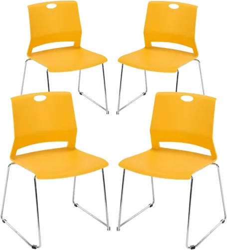Miniatura 7 de Juego de 4 sillas apilables negras, sillas de plástico para sala de espera con base de trineo, moderna silla de recepción de invitados de oficina