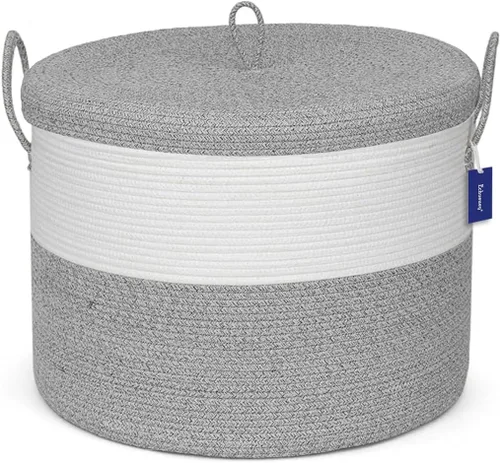 Miniatura 13 de Cestas de almacenamiento extra grandes de 21 x 18 pulgadas, cestas de cuerda ecológicas con tapa, cesta de manta para sala de estar con tapa, cestas