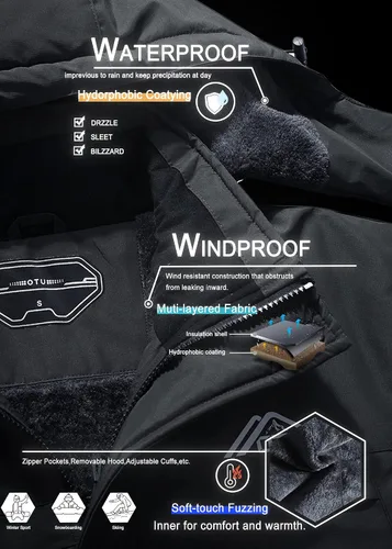 Miniatura 6 de OTU Chaqueta de esquí impermeable para hombre, rompevientos, para invierno, con capucha, para nieve, montaña, Gris-oscuro