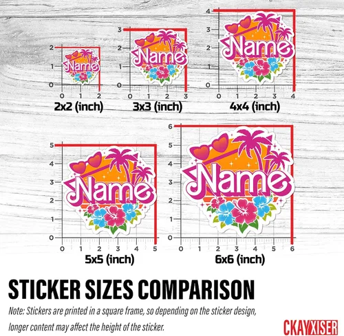 Miniatura 5 de Adhesivo retro personalizado con nombre personalizado, muñeca rosa, nombre de princesa, vacaciones en la playa, impermeable, transferencia UV DTF