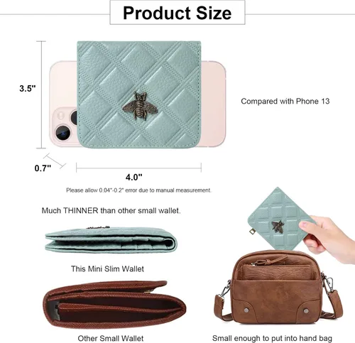 Miniatura 4 de Billetera para mujer, con bloqueo RFID, pequeña, compacta, plegable, de piel auténtica, con bolsillo, mini carteras para mujeres