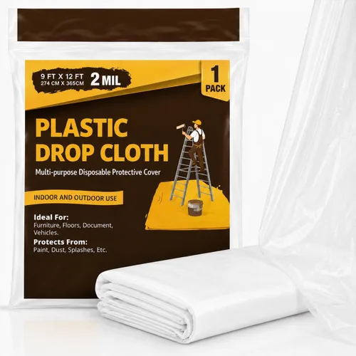 Miniatura 8 de Láminas de plástico para pintores, paños de plástico para pintar, lona de tela de gota de pintura de 9 x 12 pies, cubierta de lona de plástico 3