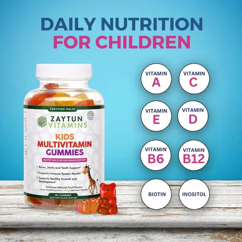 Miniatura 6 de Zaytun Vitaminas halal para niños, gomitas multivitamínicas, vitamina A, C, D, E, B6, B12, biotina, vegetariana, sin gelatina, sin gluten, sin