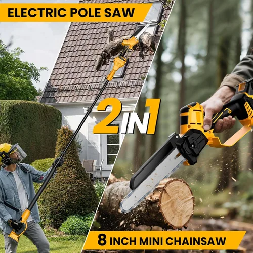 Miniatura 2 de Sierra de poste inalámbrica 2 en 1 de 8 pulgadas y mini motosierra para batería DE Walt de 20 V MAX, lubricación automática, alcance máximo de 15.8