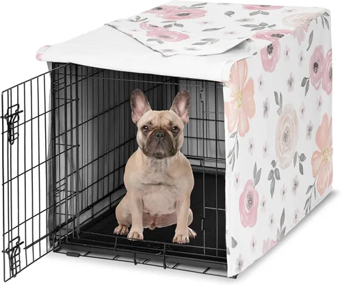 Miniatura 16 de Sweet Jojo Designs Cubierta para jaula de perro de 36 pulgadas (Boho Floral Rosa/Gris) para niñas, cubierta para perrera